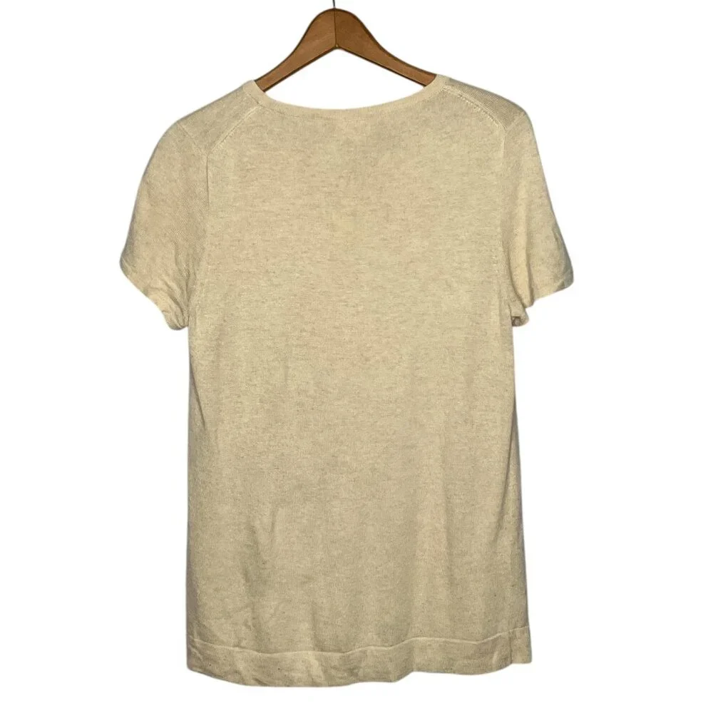 J.Crew Medium M Cream Merino Wool Blend Cream Bow Short Sleeve‎ Pullover Sweater